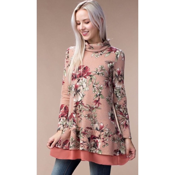 ❗️CLEARANCE❗️Dusty Pink Floral Tunic Sweater S M L - Picture 2 of 4