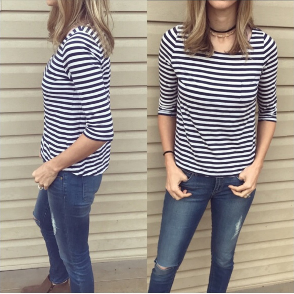 H&M navy and white striped shirt