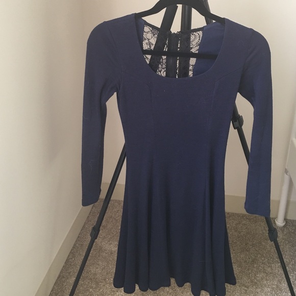 Alice & Olivia Navy Wool Dress with Lace Detail