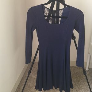 Alice & Olivia Navy Wool Dress with Lace Detail