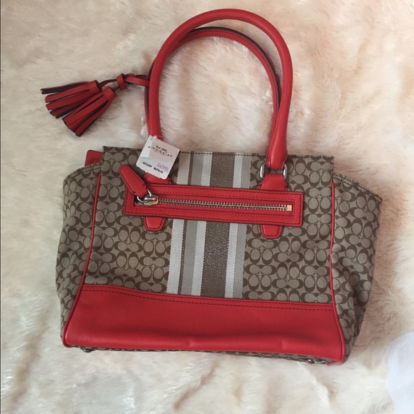 NWT! Sporty! Red stripe Coach Handbag - Picture 2 of 4
