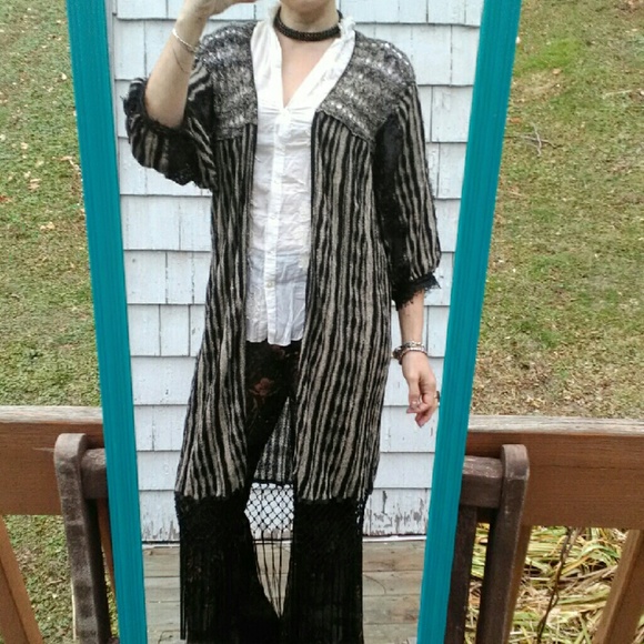 Free People Cardigan with Fringe and Lace - Picture 1 of 4