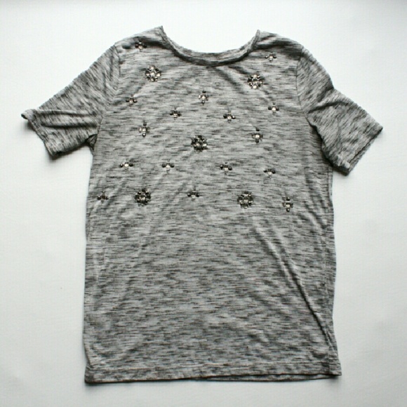LOFT Grey Jeweled Spacedye Tee, Size S