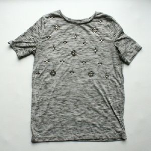 LOFT Grey Jeweled Spacedye Tee, Size S