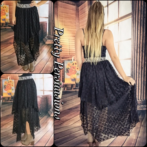 Black Lace Double Tiered Tulle Skirt - Picture 3 of 3