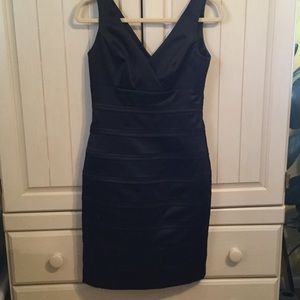 Black satin form fitting dress