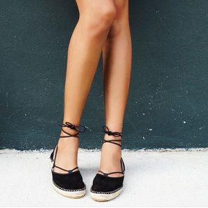 Free people black espadrilles lace up flats
