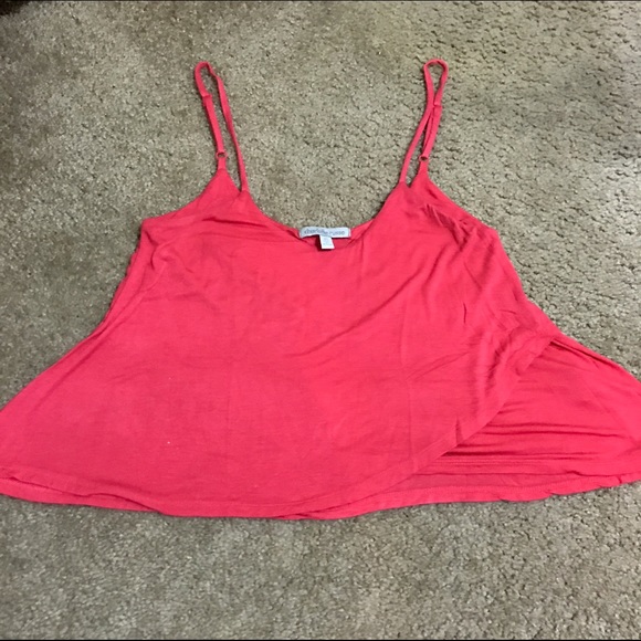Pink/Coral Spaghetti-Strapped Crop Top - Picture 1 of 2