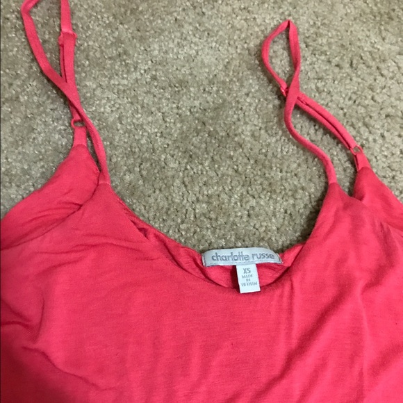 Pink/Coral Spaghetti-Strapped Crop Top - Picture 2 of 2