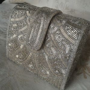 Vintage Silver Beaded Art Deco "Gatsby" Box Clutch
