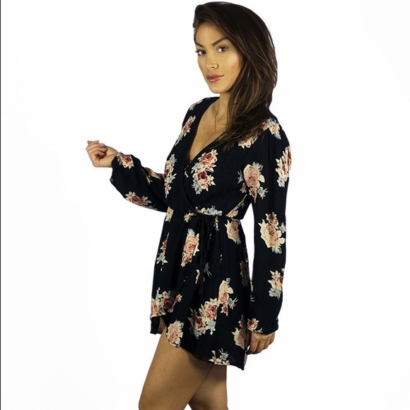 Band Of Gypsies Wrap Front Tea Dress Black Rose