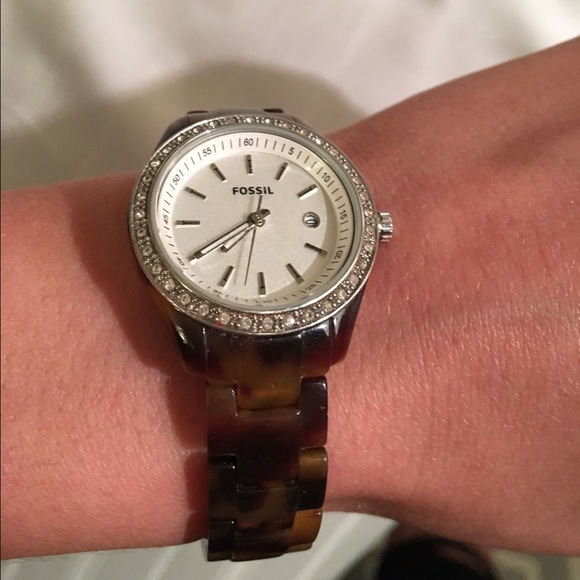 Tortoise shell fossil watch