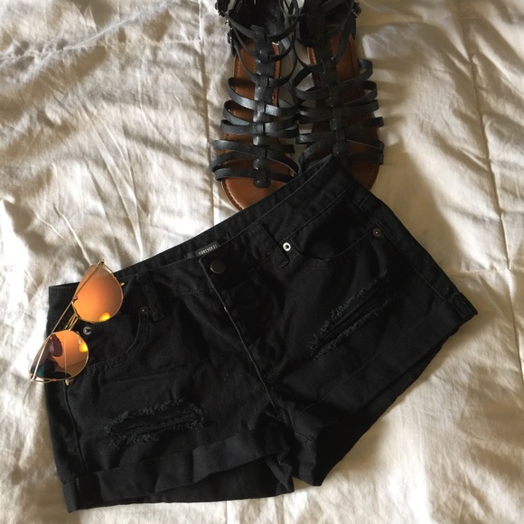 Forever 21 Black Destroyed Denim Shorts