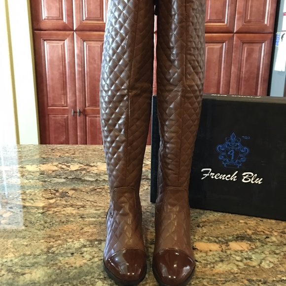 NEW French Blue over the knee quilted boots