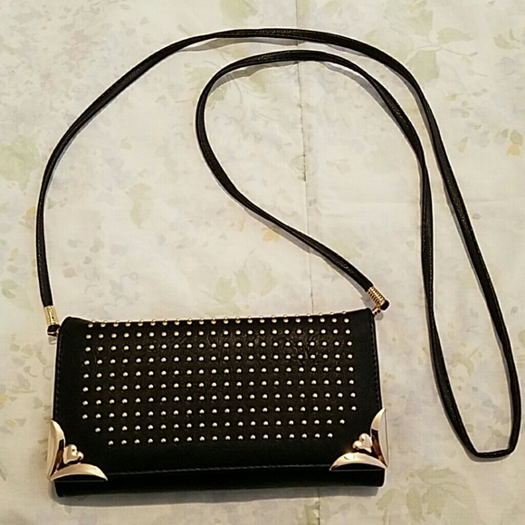 Black with gold crossbody wallet