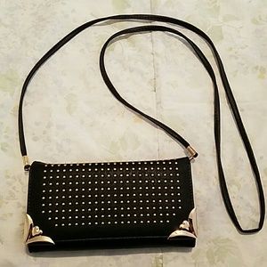 Black with gold crossbody wallet