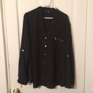 Longe Sleeve Silky Black Blouse 3X