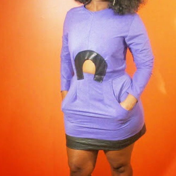 Custom made vegan suede and leatherette mini dress