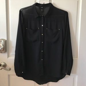 H&M Long sleeve semi sheer blouse w/ gold buttons