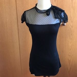 Black , cap sleeve lace , stand up collar w/bow