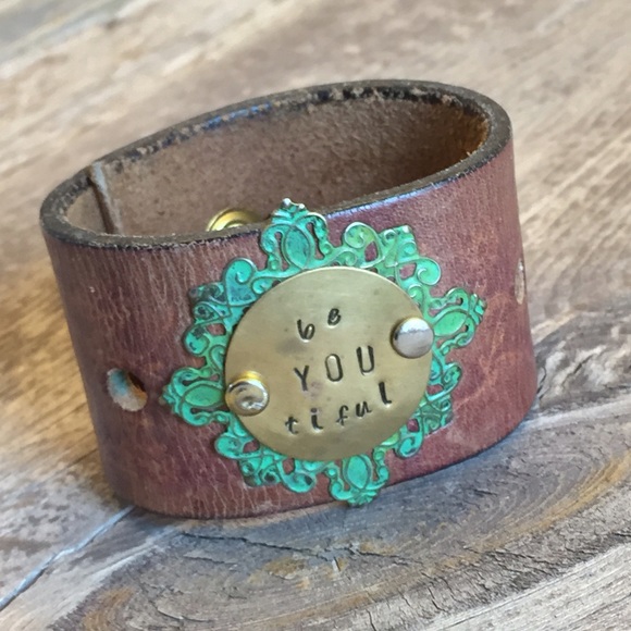Hand Stamped Vintage Leather Cuff Bracelet