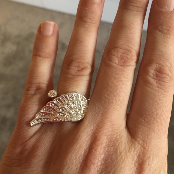 925 Stamped Angel Wing Ring.