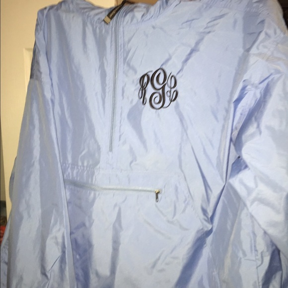Monogrammed Charles River rain jacket