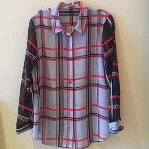 Vince Camuto Beautiful Sheer Plaid Blouse