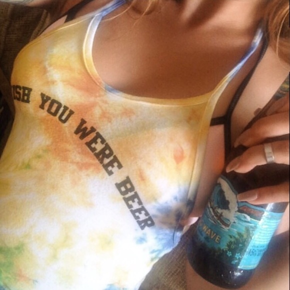 OMIGHTY Wish You Were Beer tie dye halter tank