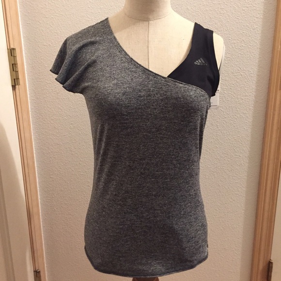 ADIDAS NWT HEATHERED GREY AND BLACK TANK POWERLUXE