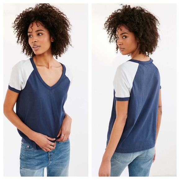 Urban Outfitters Tops - Truly Madly Deeply Blue Prinze V-Neck Raglan Tee