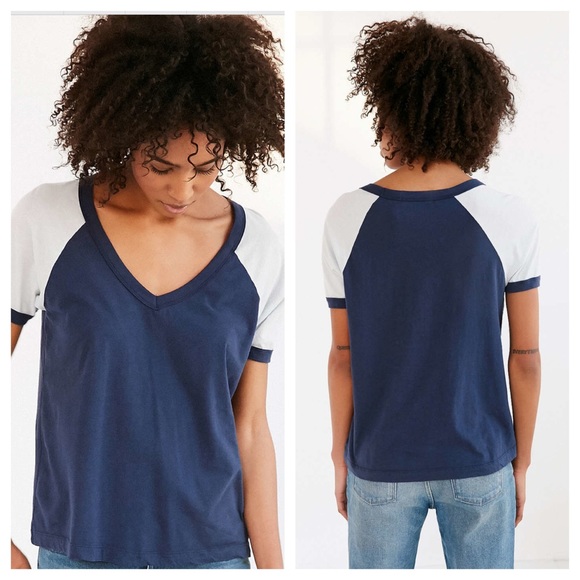 Truly Madly Deeply Blue Prinze V-Neck Raglan Tee - Picture 2 of 4