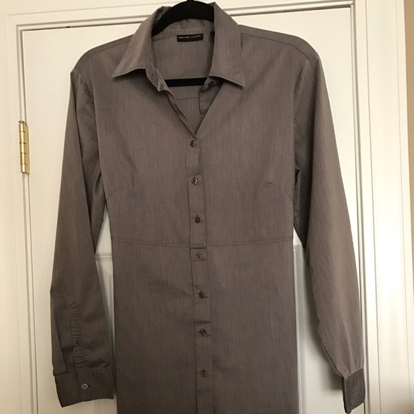 New York & Company Gray Stretch Blouse w/ Tie Back