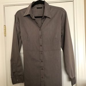 New York & Company Gray Stretch Blouse w/ Tie Back