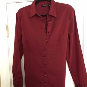 NY & Co Maroon Stretch Blouse w/ Tie Back