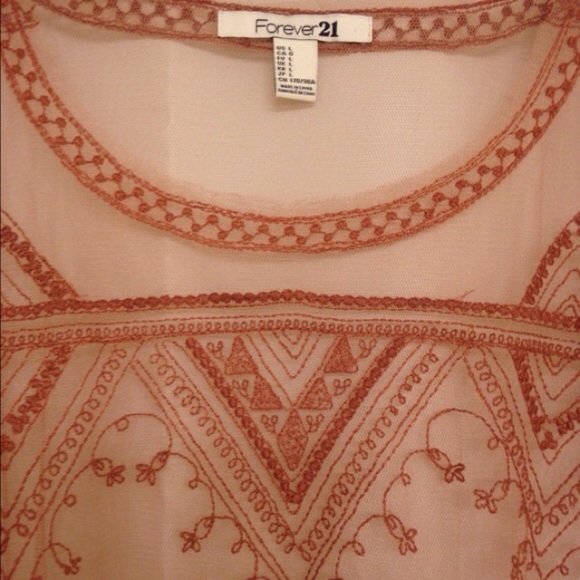 Forever 21 blouse NWOT blush nude mesh embroidered - Picture 3 of 4