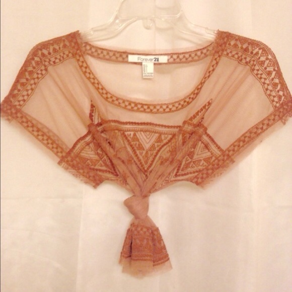 Forever 21 blouse NWOT blush nude mesh embroidered - Picture 4 of 4