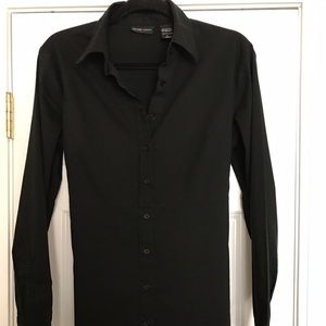 NY & Co Black Stretch Blouse w/ Tie Back