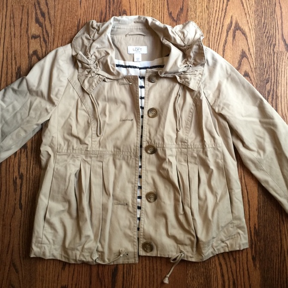 ANN TAYLOR LOFT khaki bomber ruffle jacket