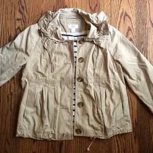 ANN TAYLOR LOFT khaki bomber ruffle jacket