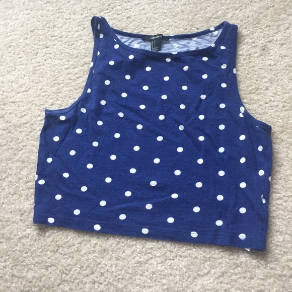 FOREVER 21 BLUE POLKA DOT CROP TOP