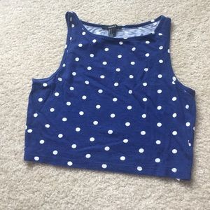 FOREVER 21 BLUE POLKA DOT CROP TOP