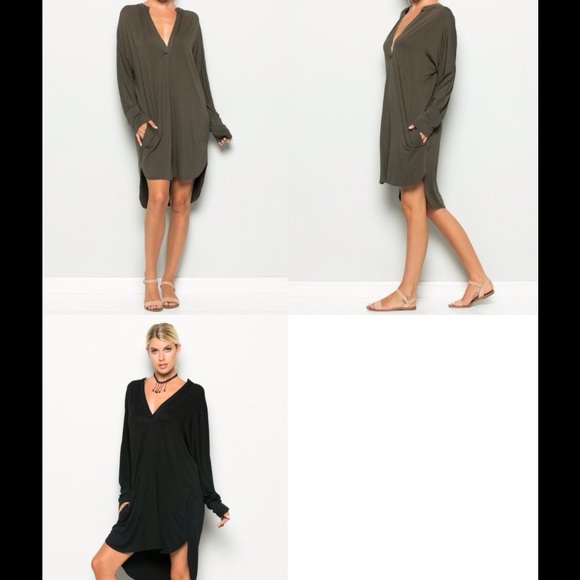 Black V Neck Long Sleeve Dress S/M - Picture 2 of 2