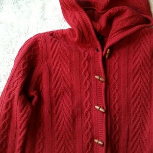 Angora/lambswool red hooded sweater