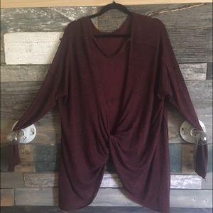 Free People Burgundy Twist Back Top
