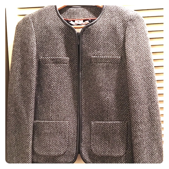 Wool tweed Jigsaw blazer, leather trim