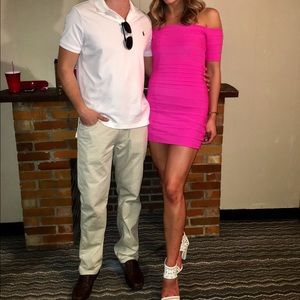 TOBI pink strapless off the shoulder bodycon dress