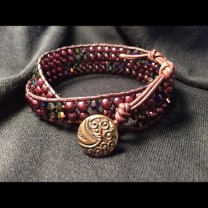 Aubergine double wrap bracelet, vintage button