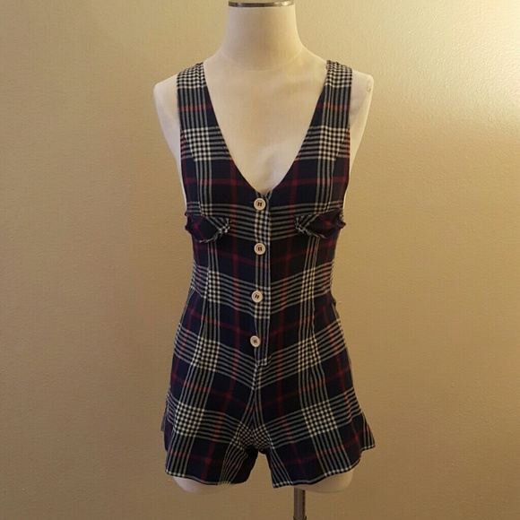 Vintage Plaid Short Jumpsuit Reduced Firm!