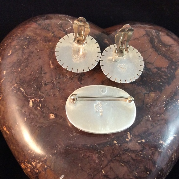 Vintage Silver and Onyx Earrings & Pin Set - Picture 2 of 3